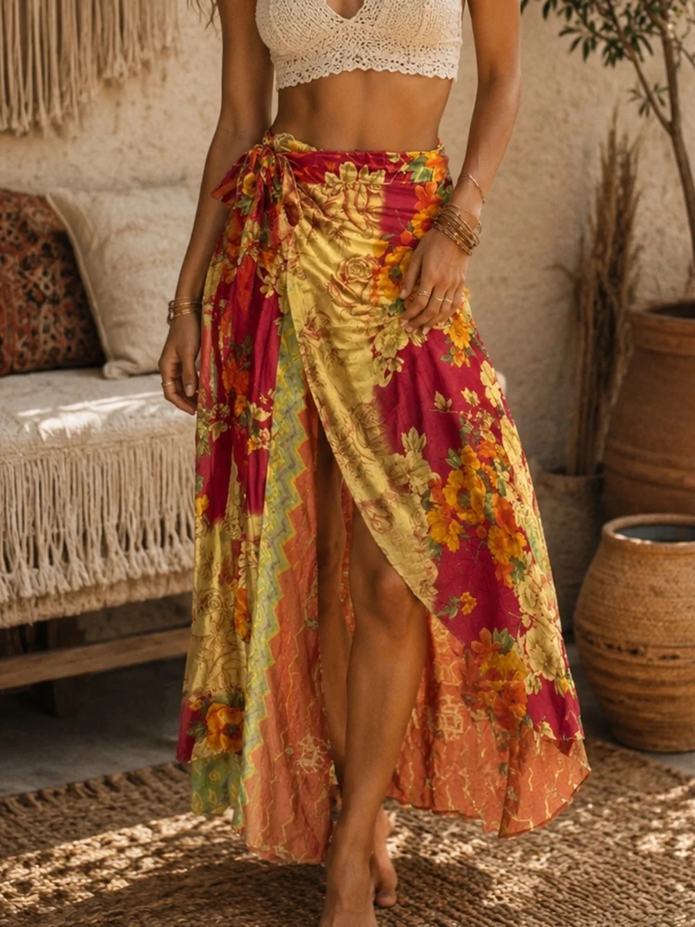 Darn Good Sari Wrap Boho Maxi Skirt